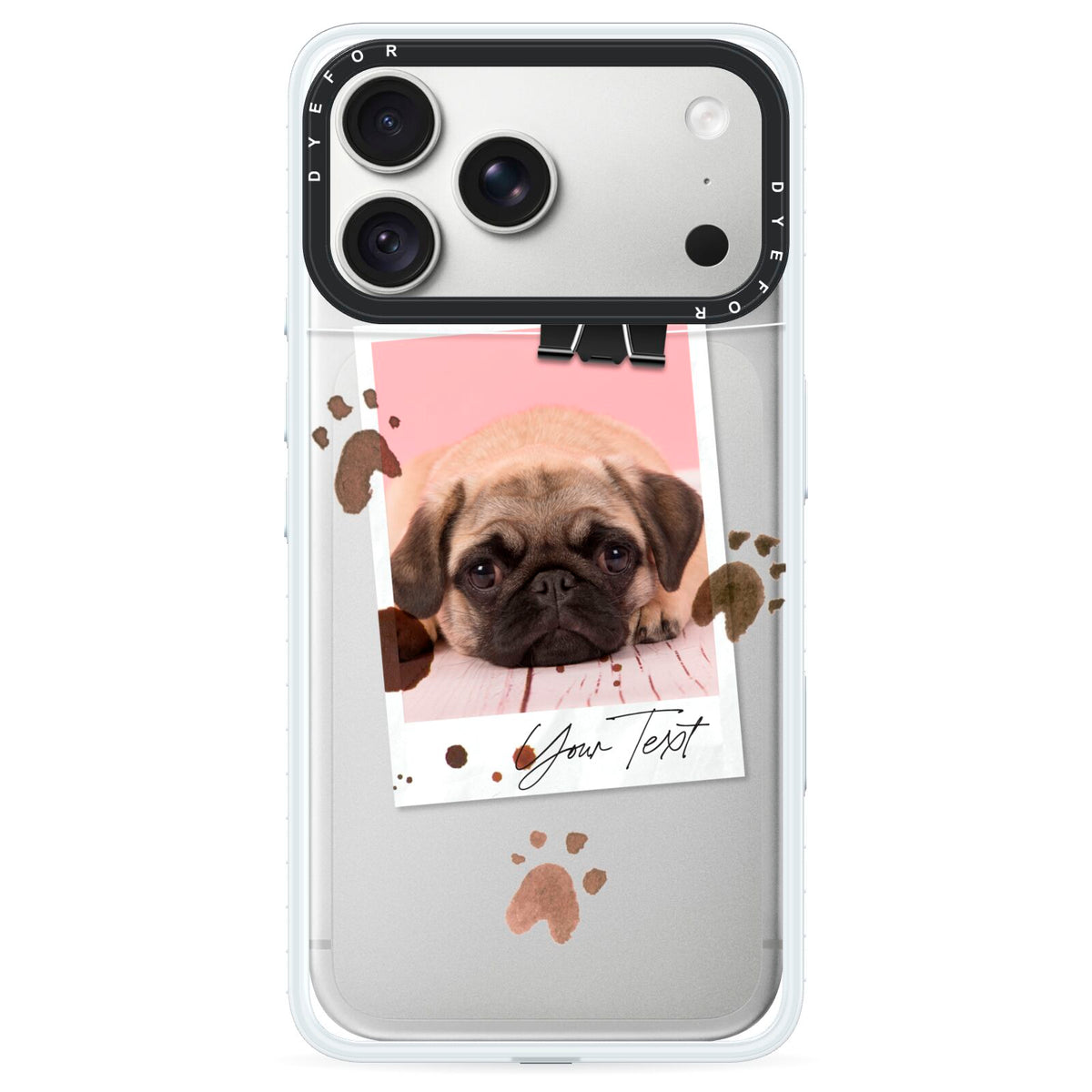 Custom Dog Picture with Name iPhone 18 Pro Max Black Impact Pre order Case on Silver phone
