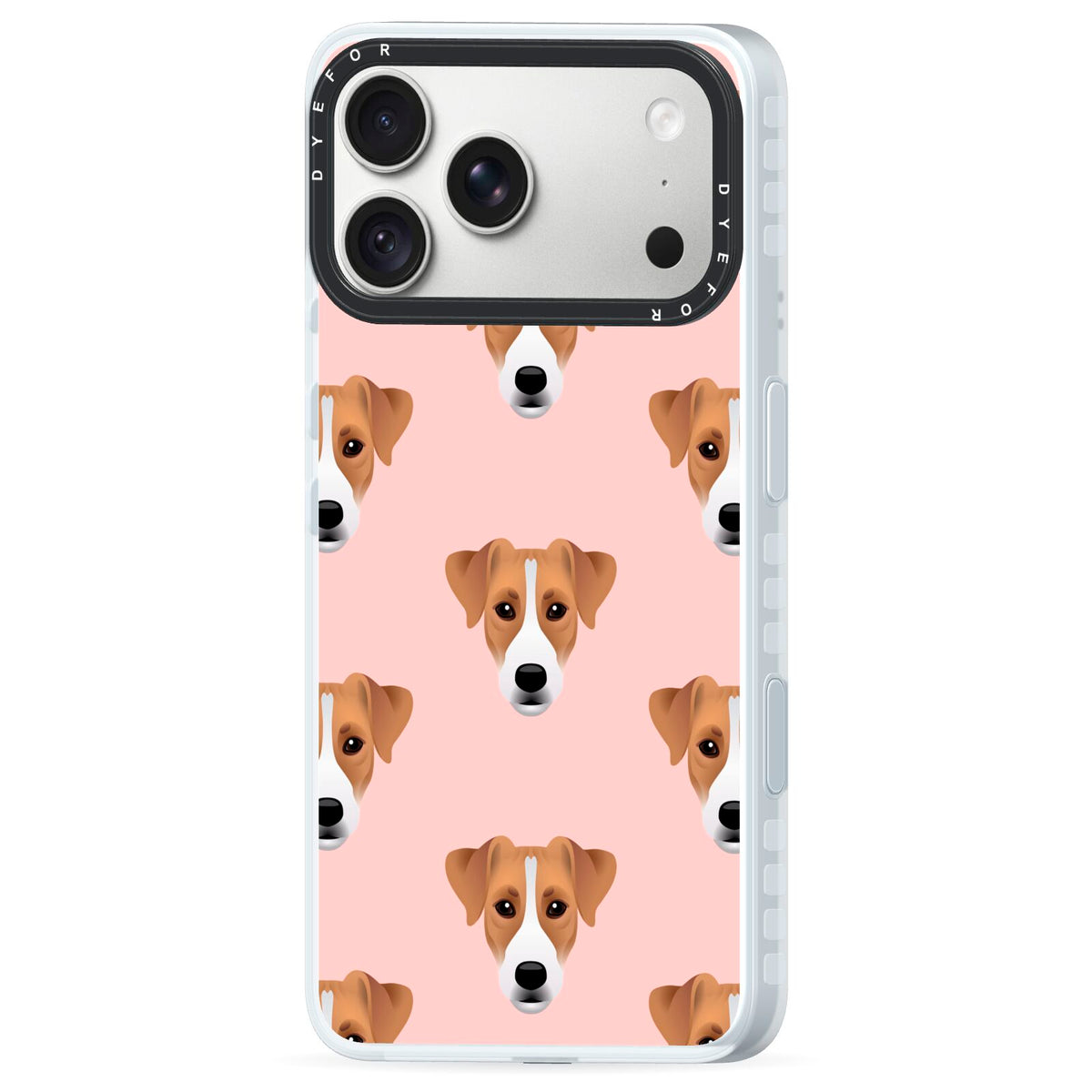 Custom Dog iPhone 18 Pro Black Impact Pre order Case Side Angle on Silver phone