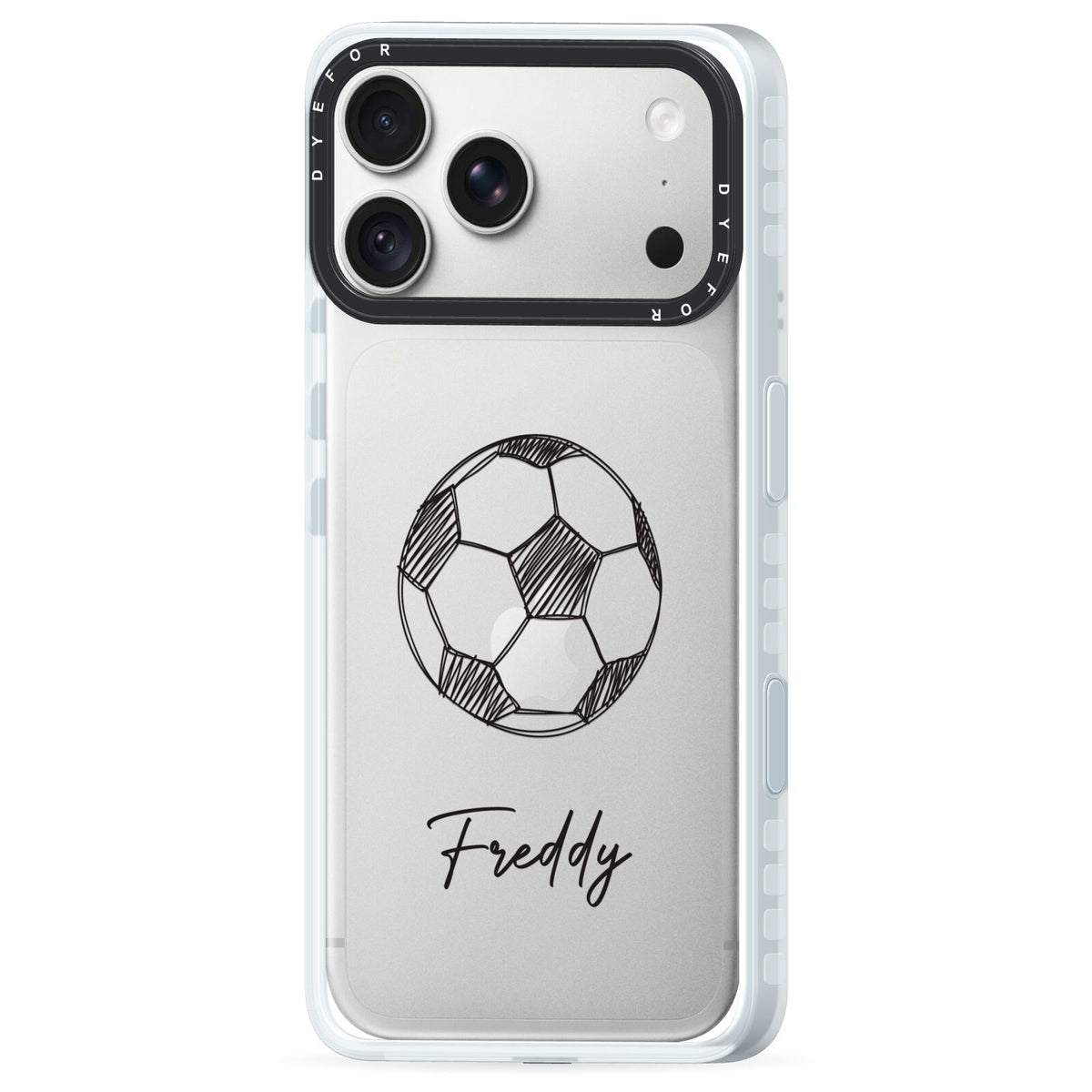Custom Football iPhone 18 Pro Black Impact Pre order Case Side Angle on Silver phone