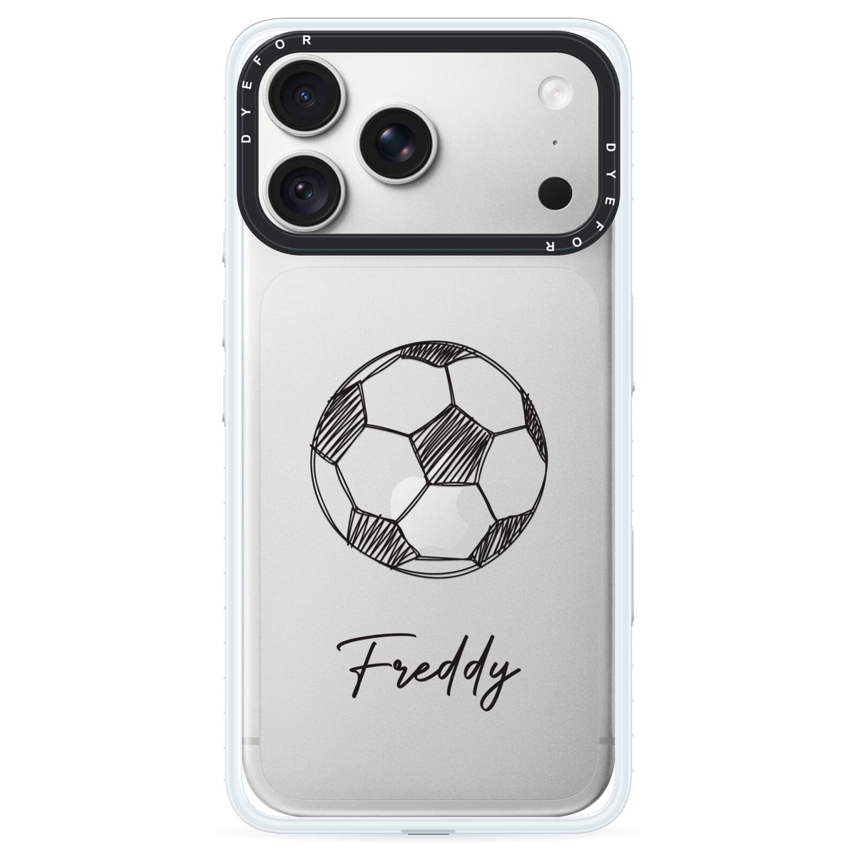 Custom Football iPhone 18 Pro Black Impact Pre order Case on Silver phone