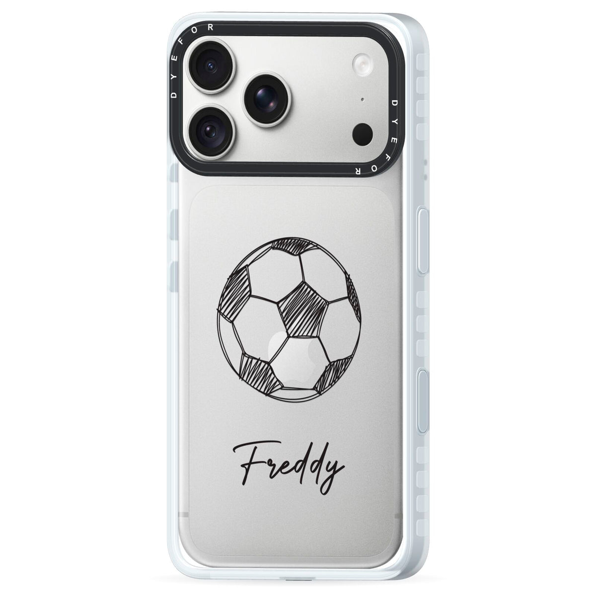 Custom Football iPhone 18 Pro Max Black Impact Pre order Case Side Angle on Silver phone