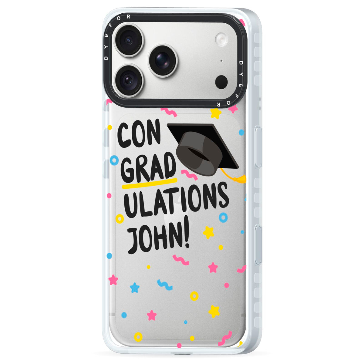 Custom Graduation iPhone 18 Pro Max Black Impact Pre order Case Side Angle on Silver phone