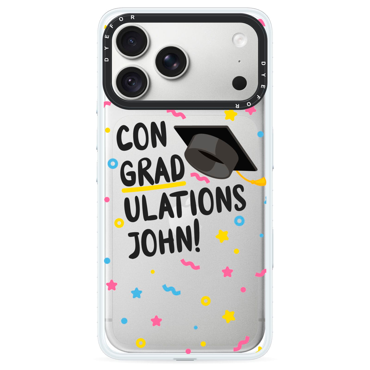 Custom Graduation iPhone 18 Pro Max Black Impact Pre order Case on Silver phone