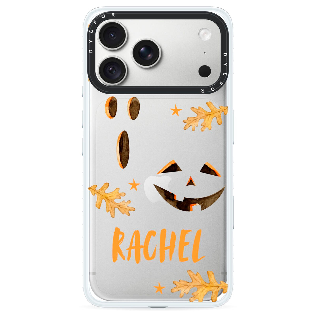 Custom Halloween Pumpkin Face iPhone 18 Pro Black Impact Pre order Case on Silver phone
