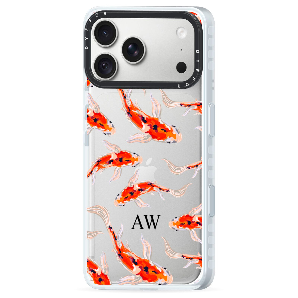 Custom Koi Fish iPhone 18 Pro Black Impact Pre order Case Side Angle on Silver phone