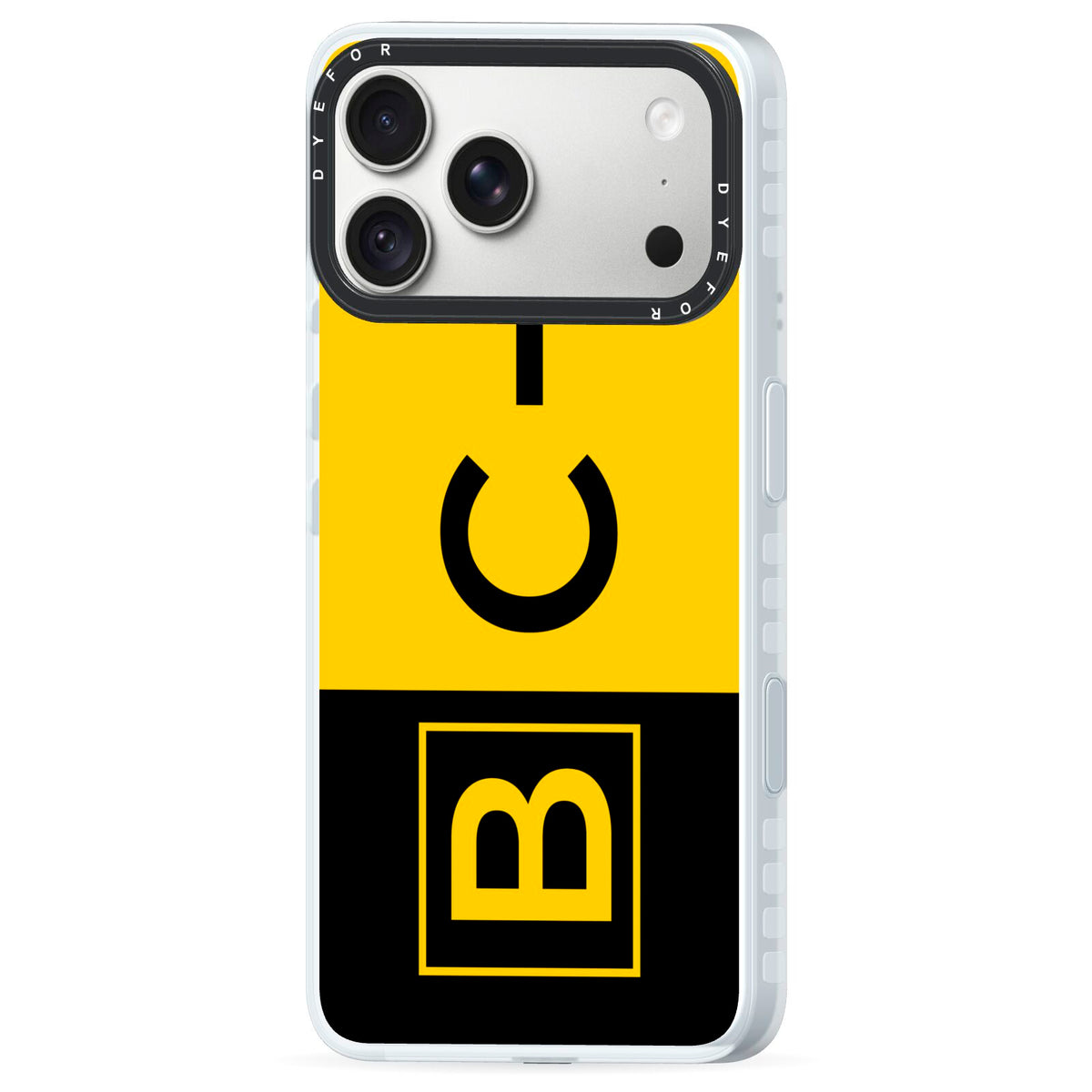 Custom Location Direction Airport Sign iPhone 18 Pro Max Black Impact Pre order Case Side Angle on Silver phone