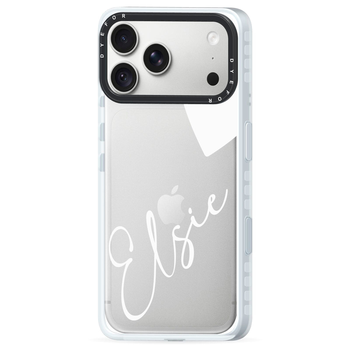 Custom Name Heart iPhone 18 Pro Max Black Impact Pre order Case Side Angle on Silver phone