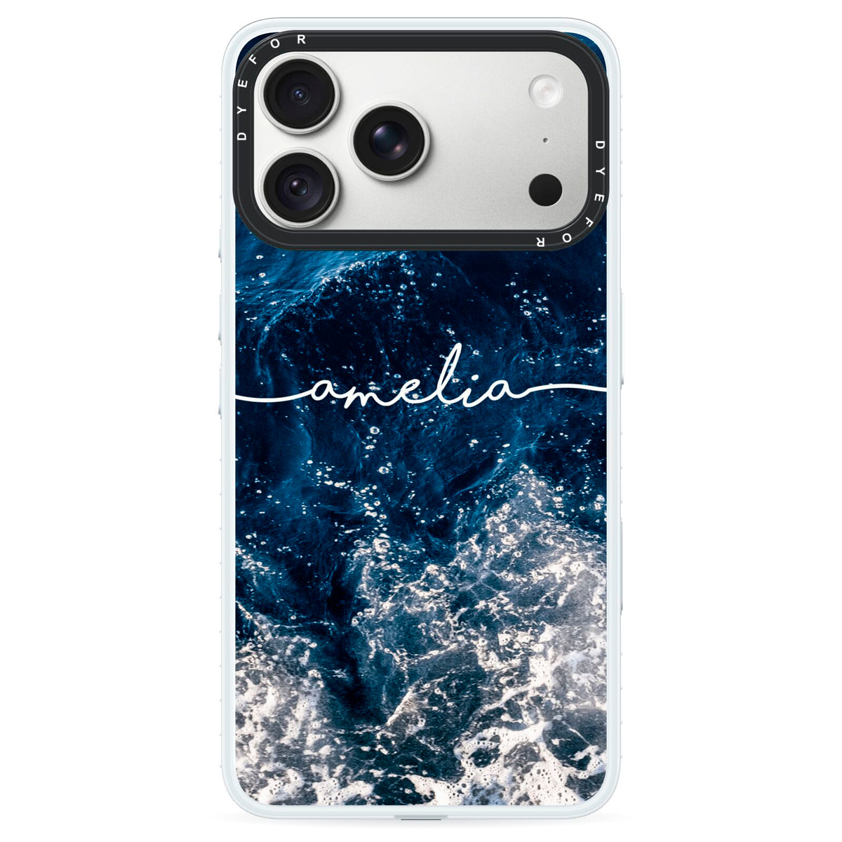 Custom Sea iPhone 18 Pro Black Impact Pre order Case on Silver phone