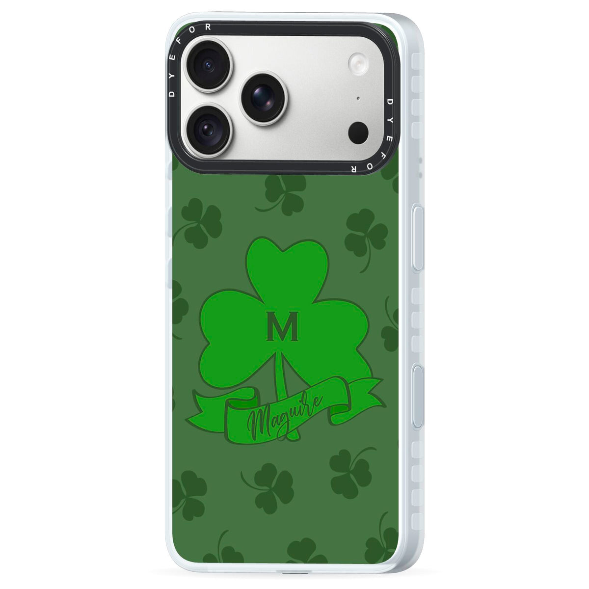 Custom Shamrock iPhone 18 Pro Max Black Impact Pre order Case Side Angle on Silver phone