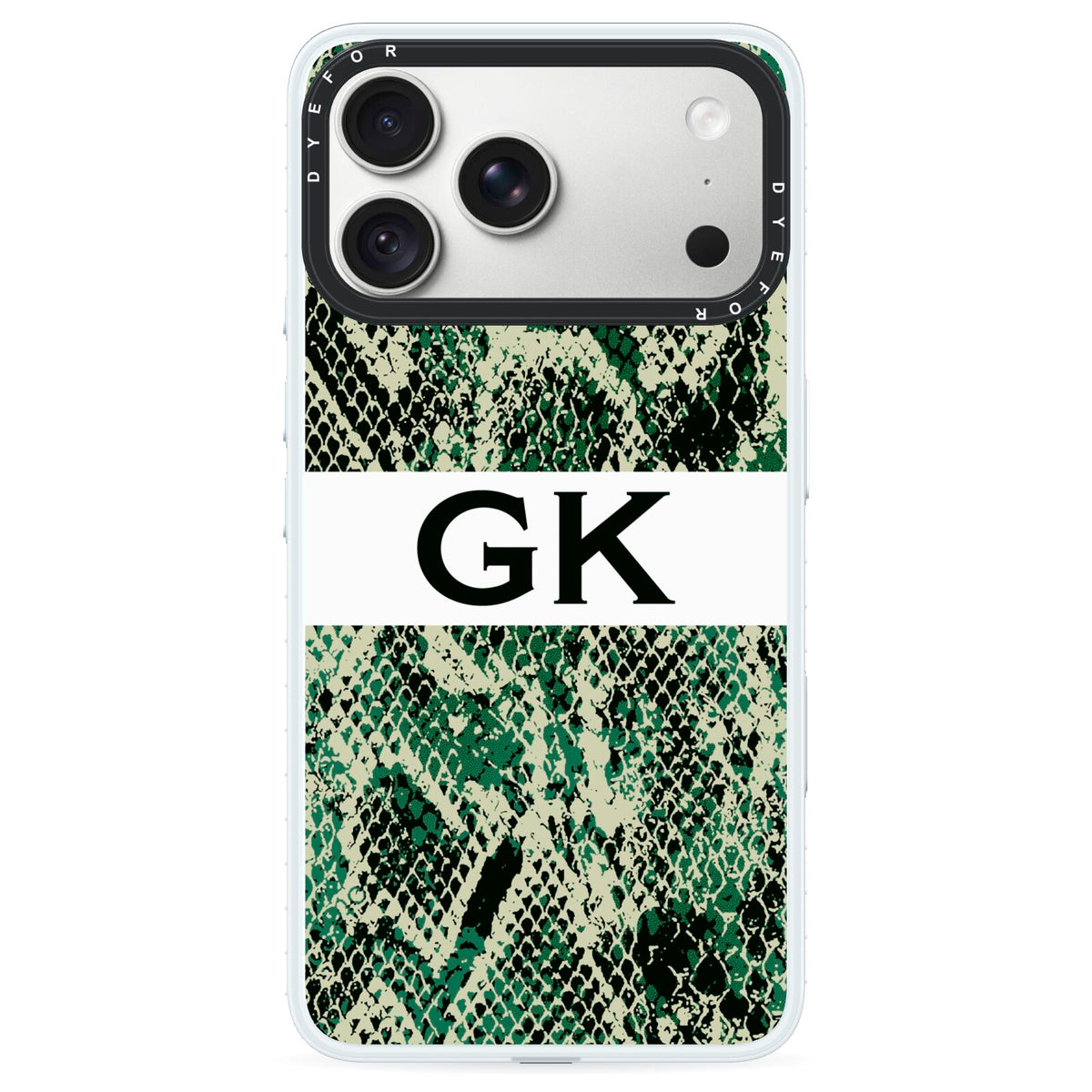 Custom Snakeskin Effect iPhone 18 Pro Black Impact Pre order Case on Silver phone