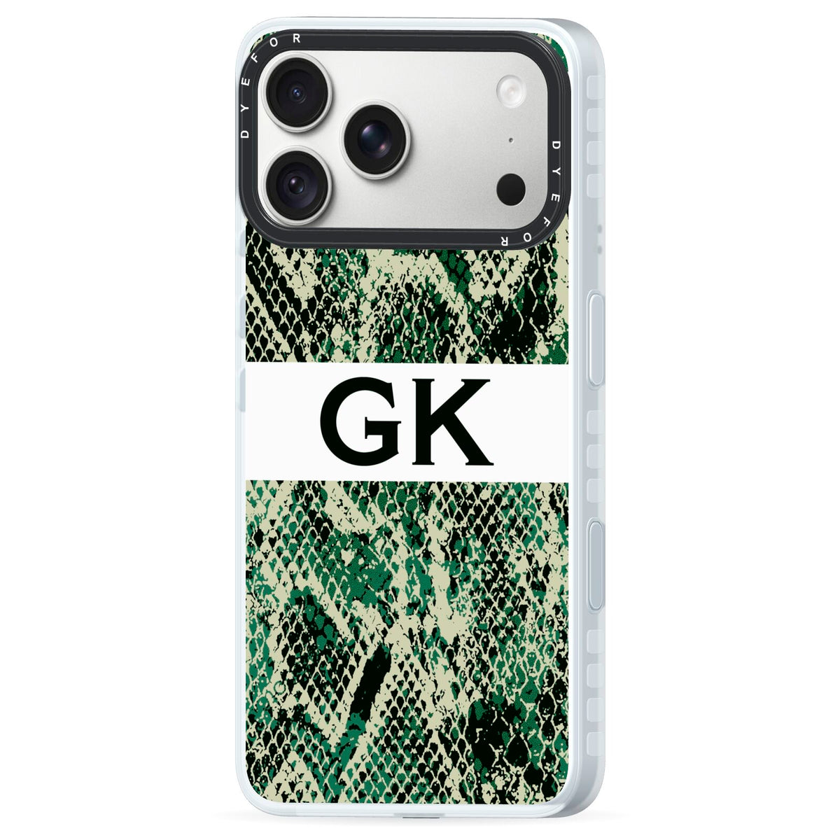 Custom Snakeskin Effect iPhone 18 Pro Max Black Impact Pre order Case Side Angle on Silver phone