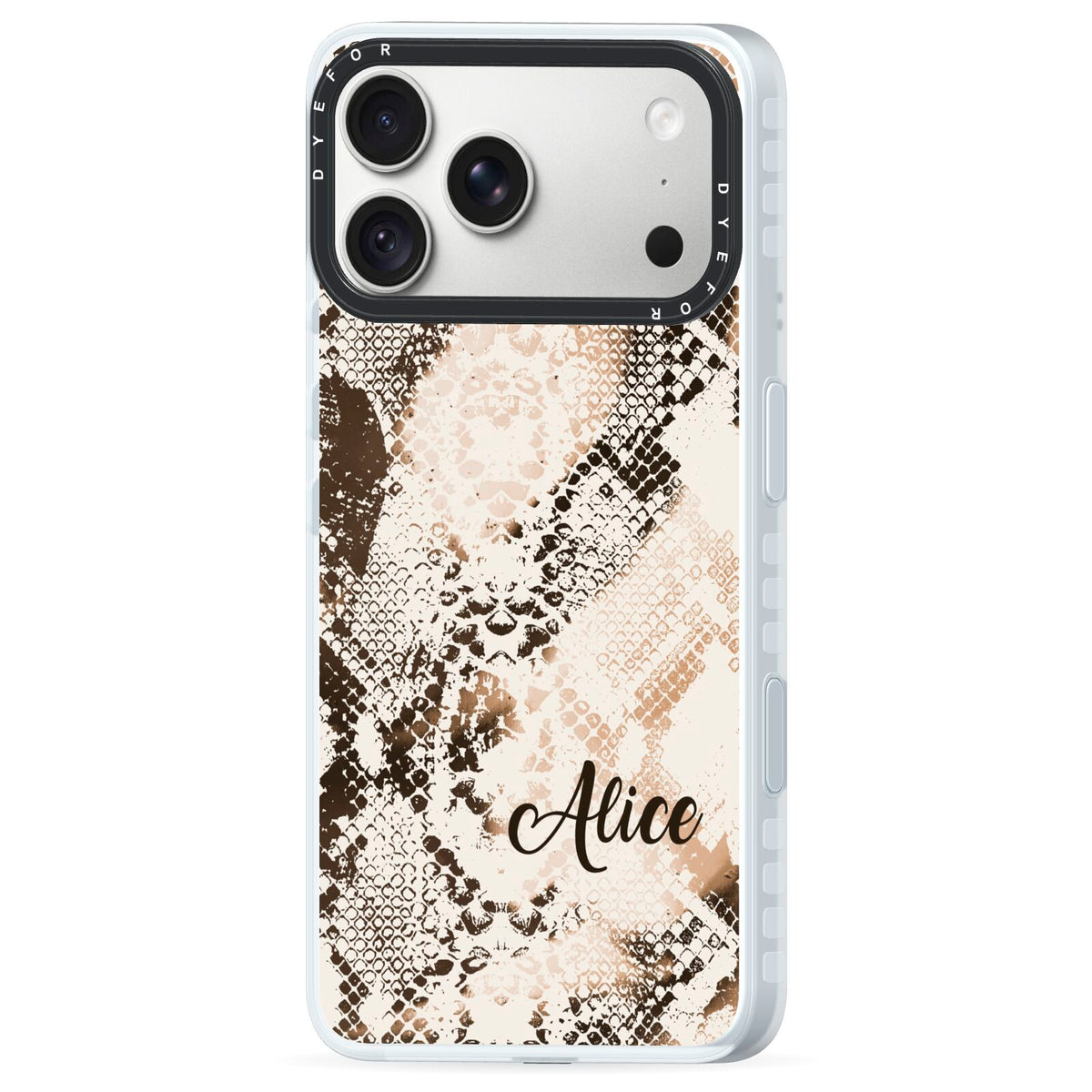 Custom Snakeskin iPhone 18 Pro Max Black Impact Pre order Case Side Angle on Silver phone