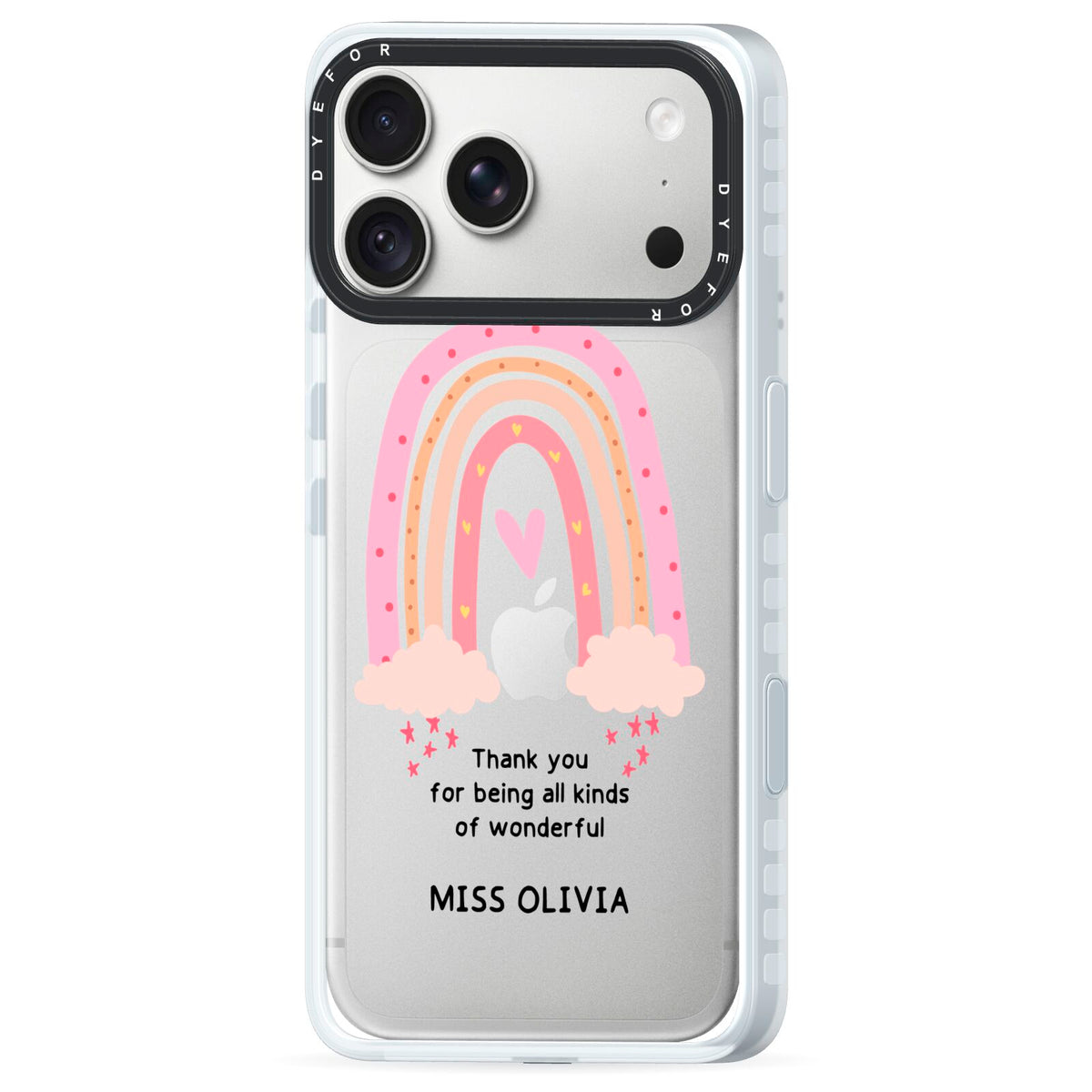 Custom Thank You Teacher iPhone 18 Pro Black Impact Pre order Case Side Angle on Silver phone