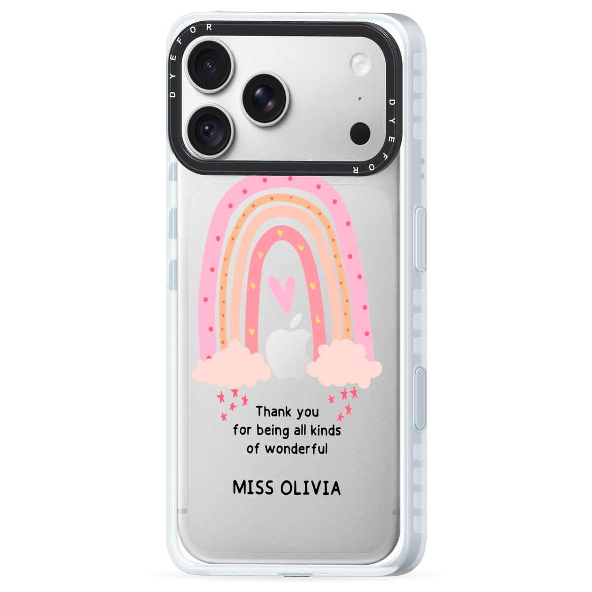 Custom Thank You Teacher iPhone 18 Pro Max Black Impact Pre order Case Side Angle on Silver phone