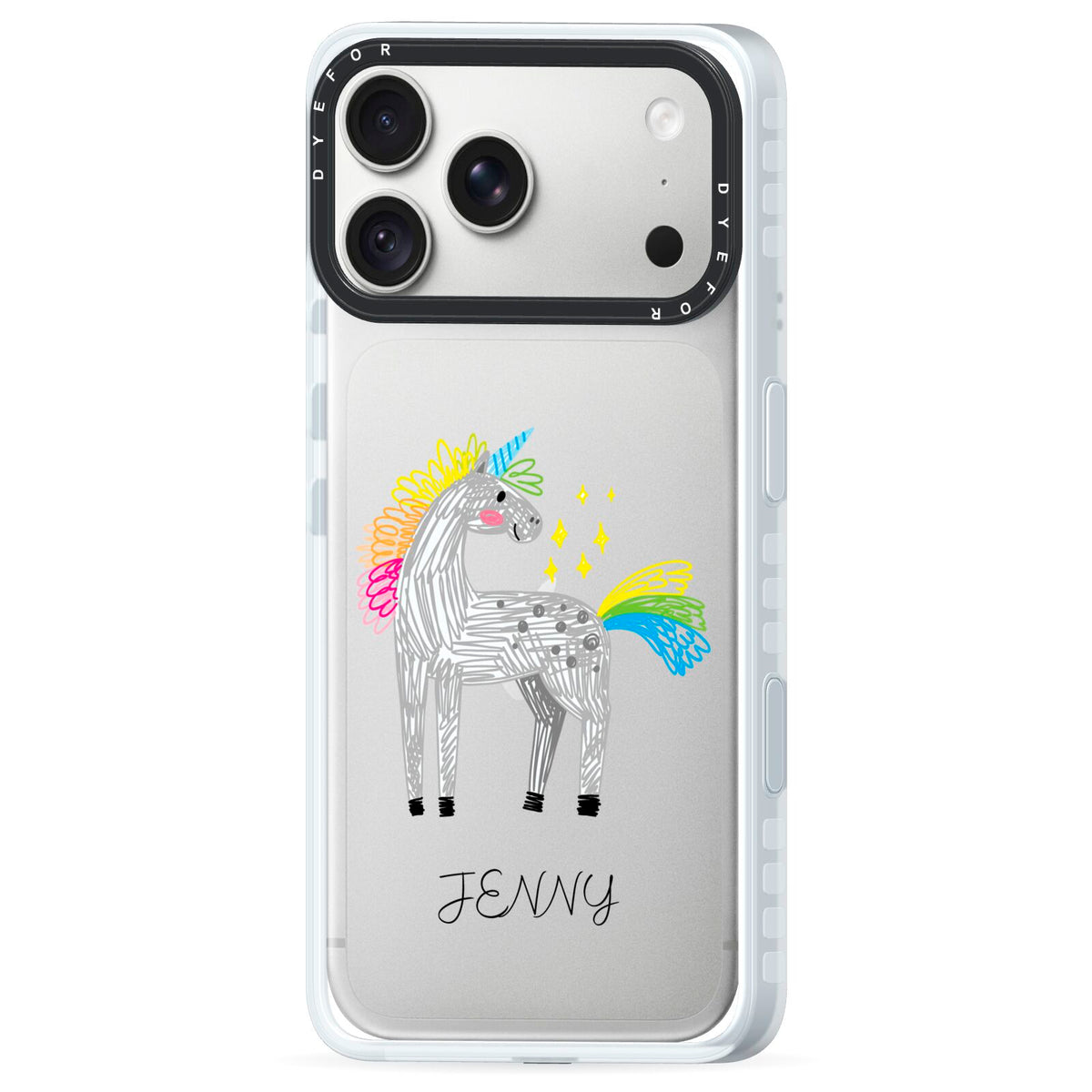 Custom Unicorn iPhone 18 Pro Max Black Impact Pre order Case Side Angle on Silver phone