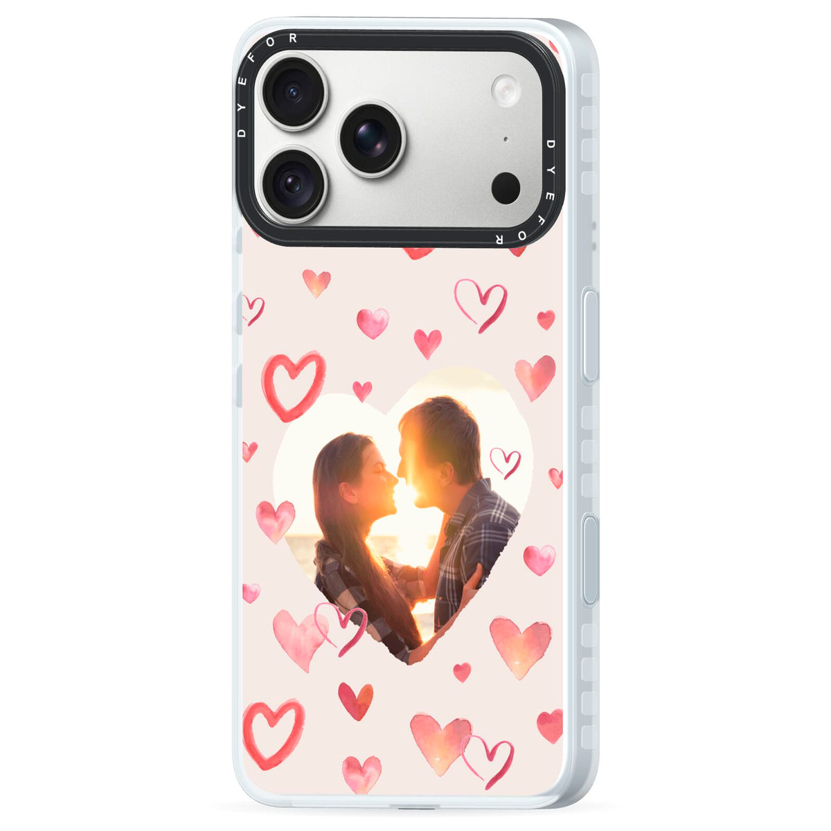 Custom Valentines Day Photo iPhone 18 Pro Black Impact Pre order Case Side Angle on Silver phone