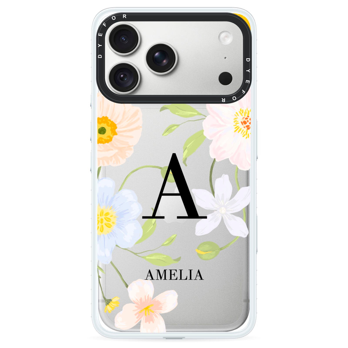 Customised Floral iPhone 18 Pro Black Impact Pre order Case on Silver phone