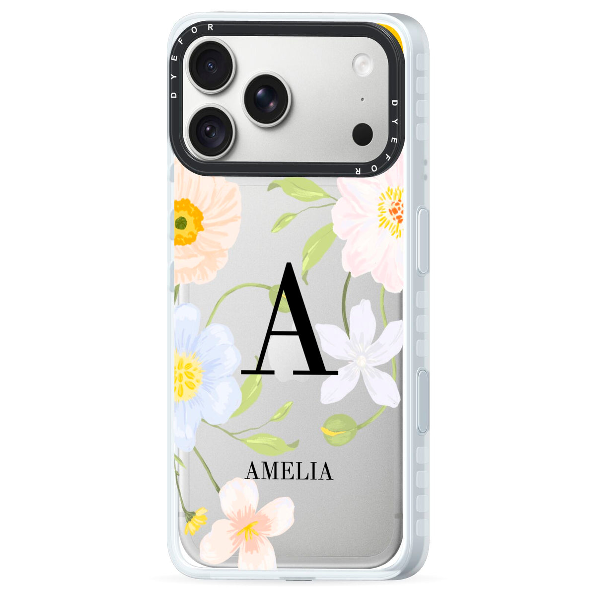 Customised Floral iPhone 18 Pro Max Black Impact Pre order Case Side Angle on Silver phone