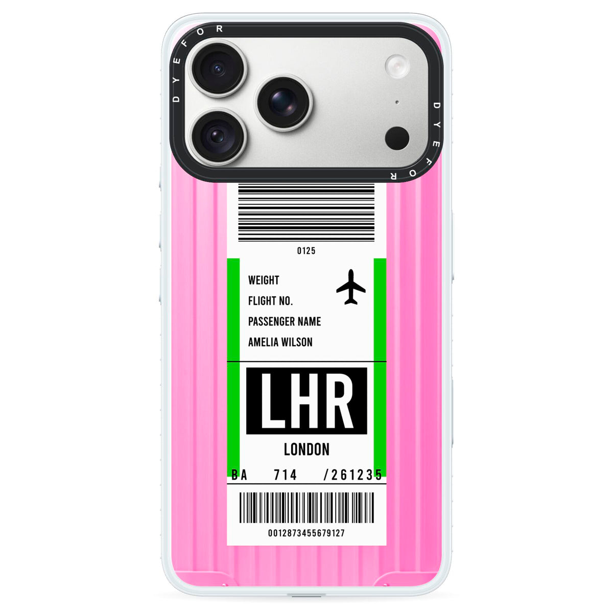 Customised Luggage Tag iPhone 18 Pro Black Impact Pre order Case on Silver phone