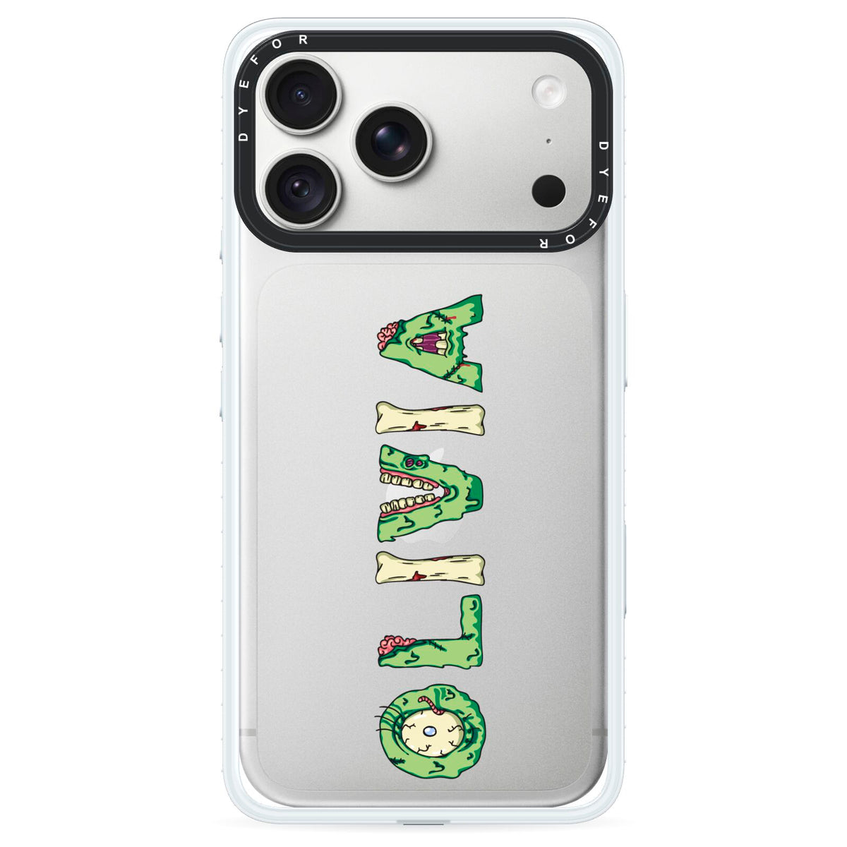 Customised Name Zombie iPhone 18 Pro Black Impact Pre order Case on Silver phone