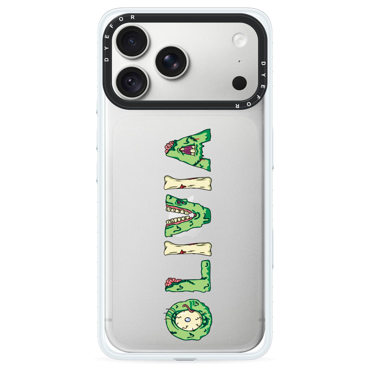 Customised Name Zombie iPhone 18 Pro Max Black Impact Pre order Case on Silver phone