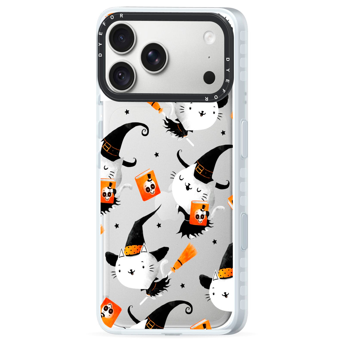 Cute Halloween Cats iPhone 18 Pro Max Black Impact Pre order Case Side Angle on Silver phone
