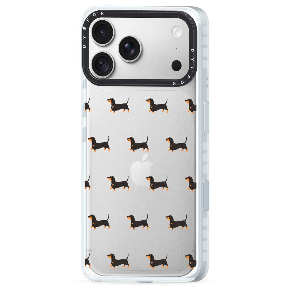 Dachshund iPhone 18 Pro Black Impact Pre order Case Side Angle on Silver phone