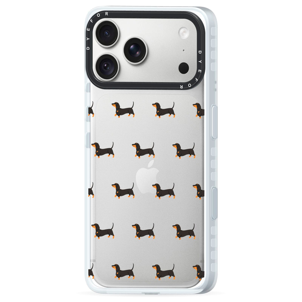 Dachshund iPhone 18 Pro Max Black Impact Pre order Case Side Angle on Silver phone