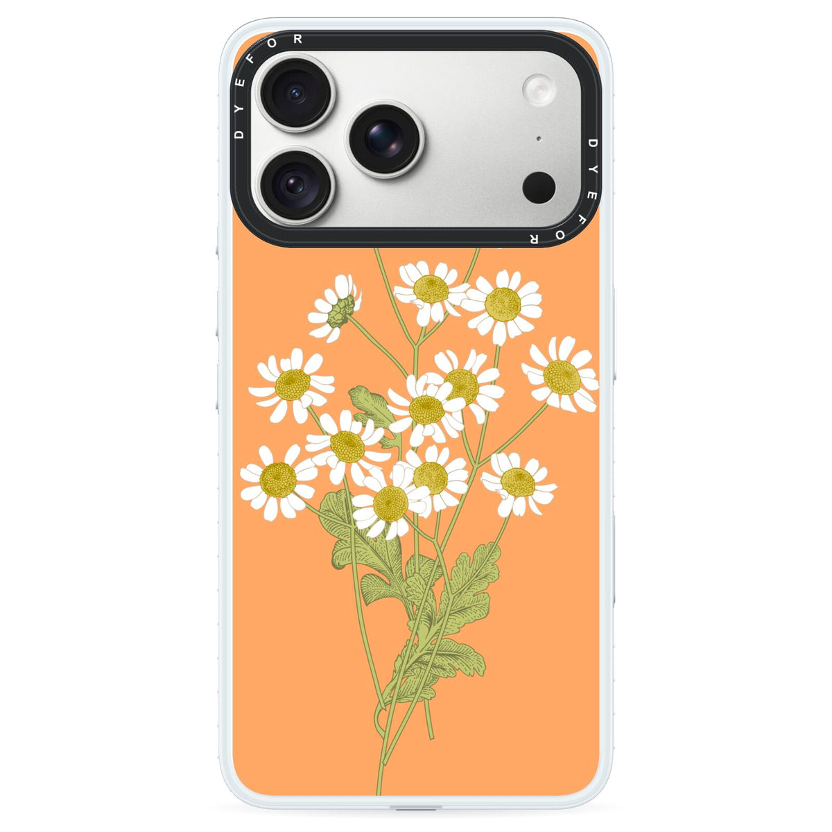 Daisies iPhone 18 Pro Black Impact Pre order Case on Silver phone