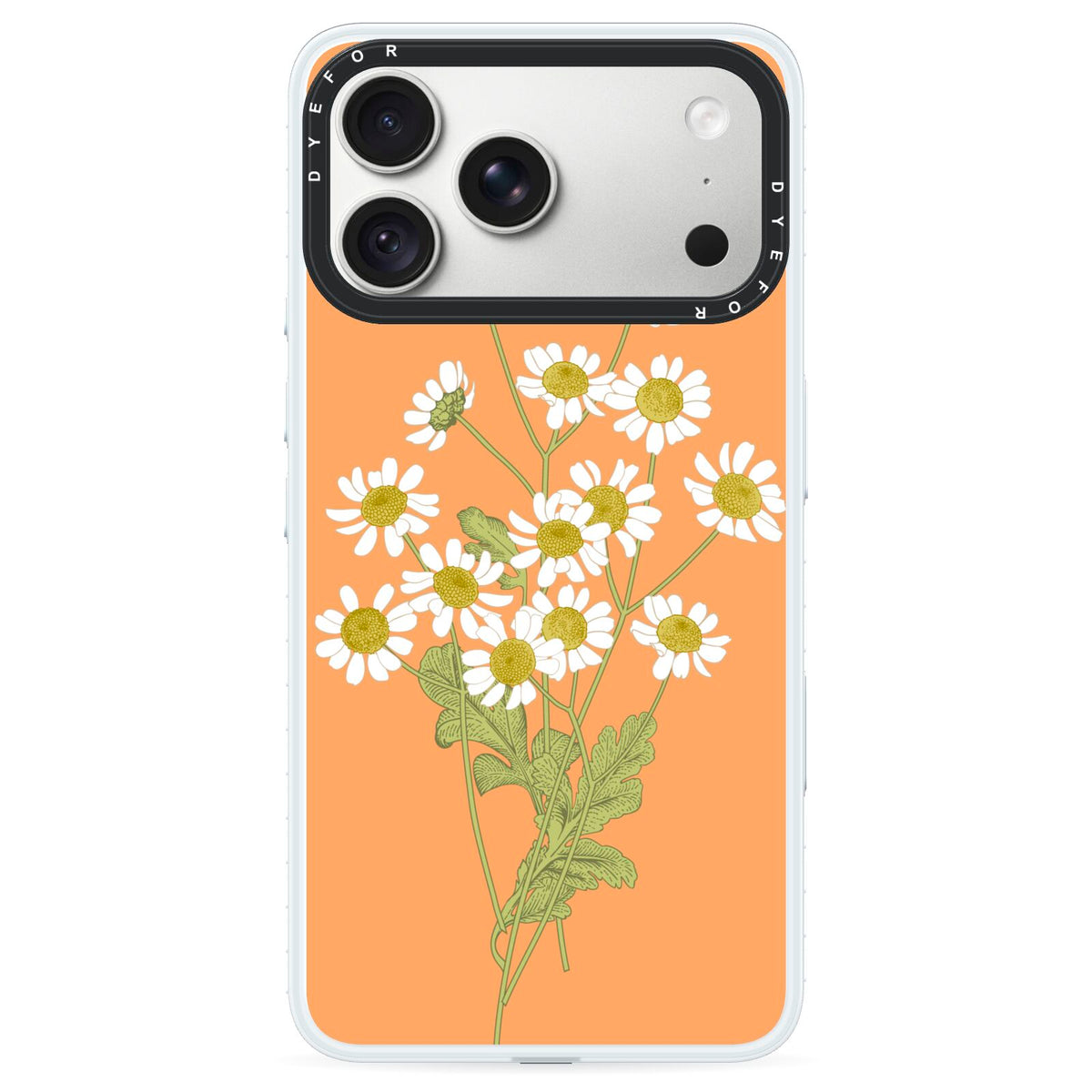 Daisies iPhone 18 Pro Max Black Impact Pre order Case on Silver phone
