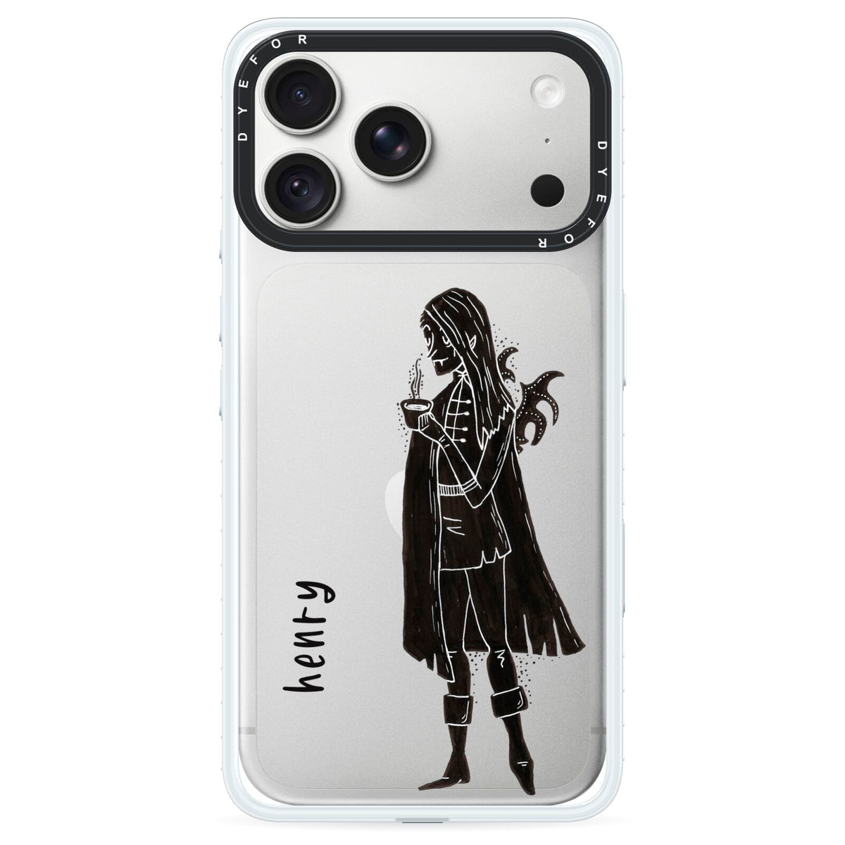Dark Caped Vamp iPhone 18 Pro Black Impact Pre order Case on Silver phone