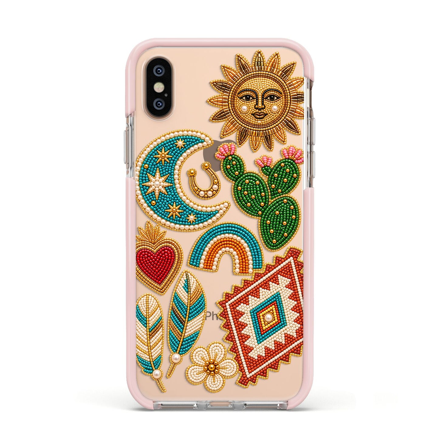 Desert Daydream Charms Apple iPhone Xs Impact Case Pink Edge on Gold Phone
