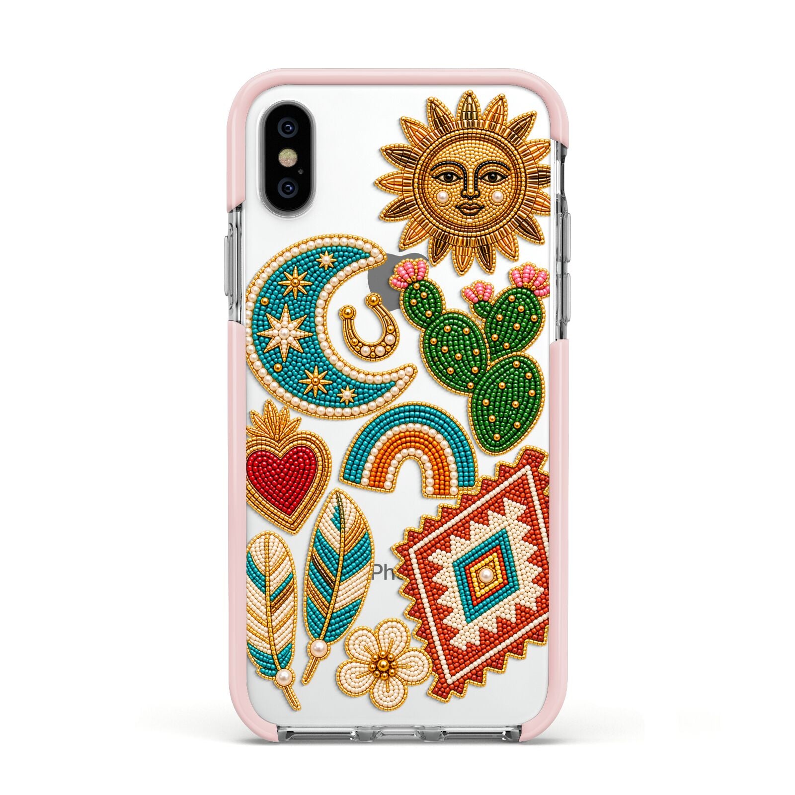 Desert Daydream Charms Apple iPhone Xs Impact Case Pink Edge on Silver Phone