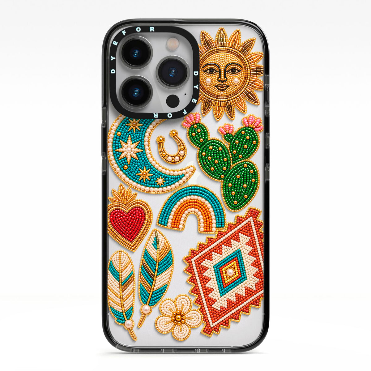 Desert Daydream Charms iPhone 13 Pro Black Impact Case on Silver phone
