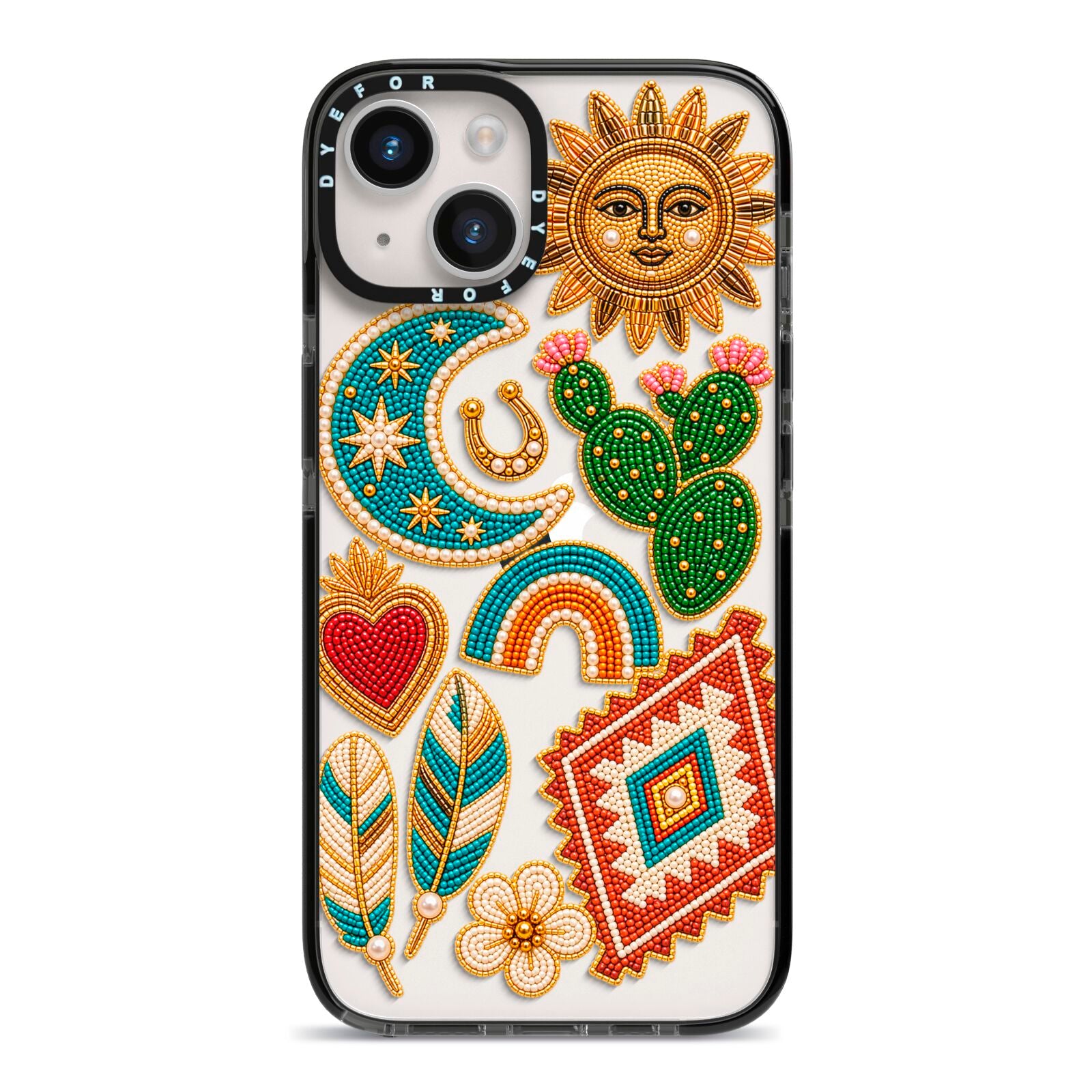 Desert Daydream Charms iPhone 14 Black Impact Case on Silver phone