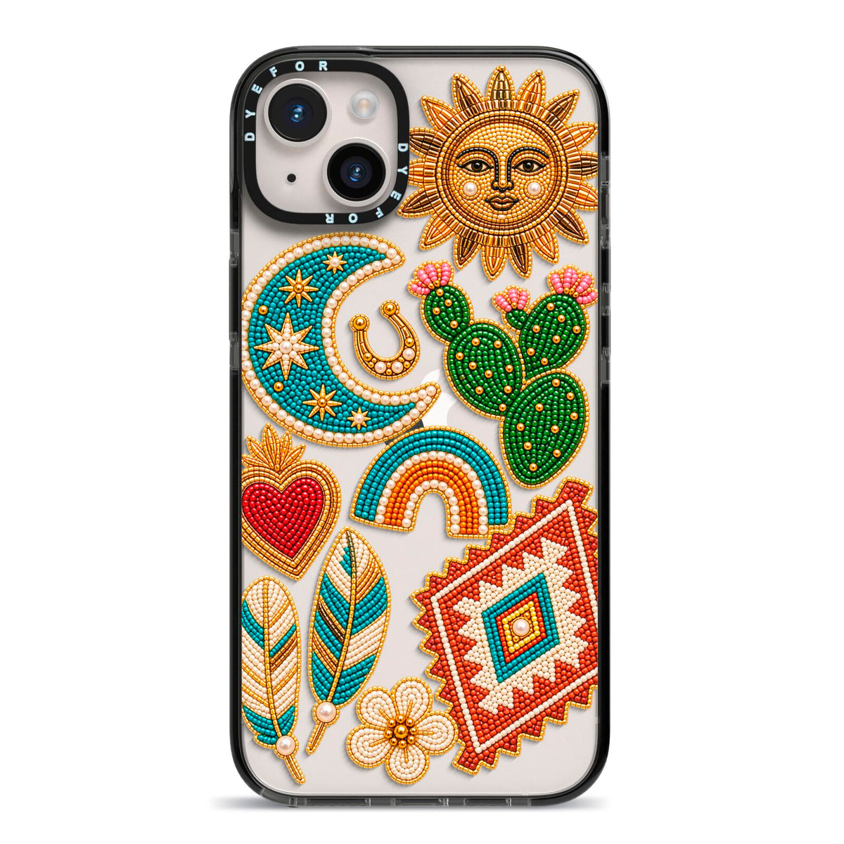 Desert Daydream Charms iPhone 14 Plus Black Impact Case on Silver phone