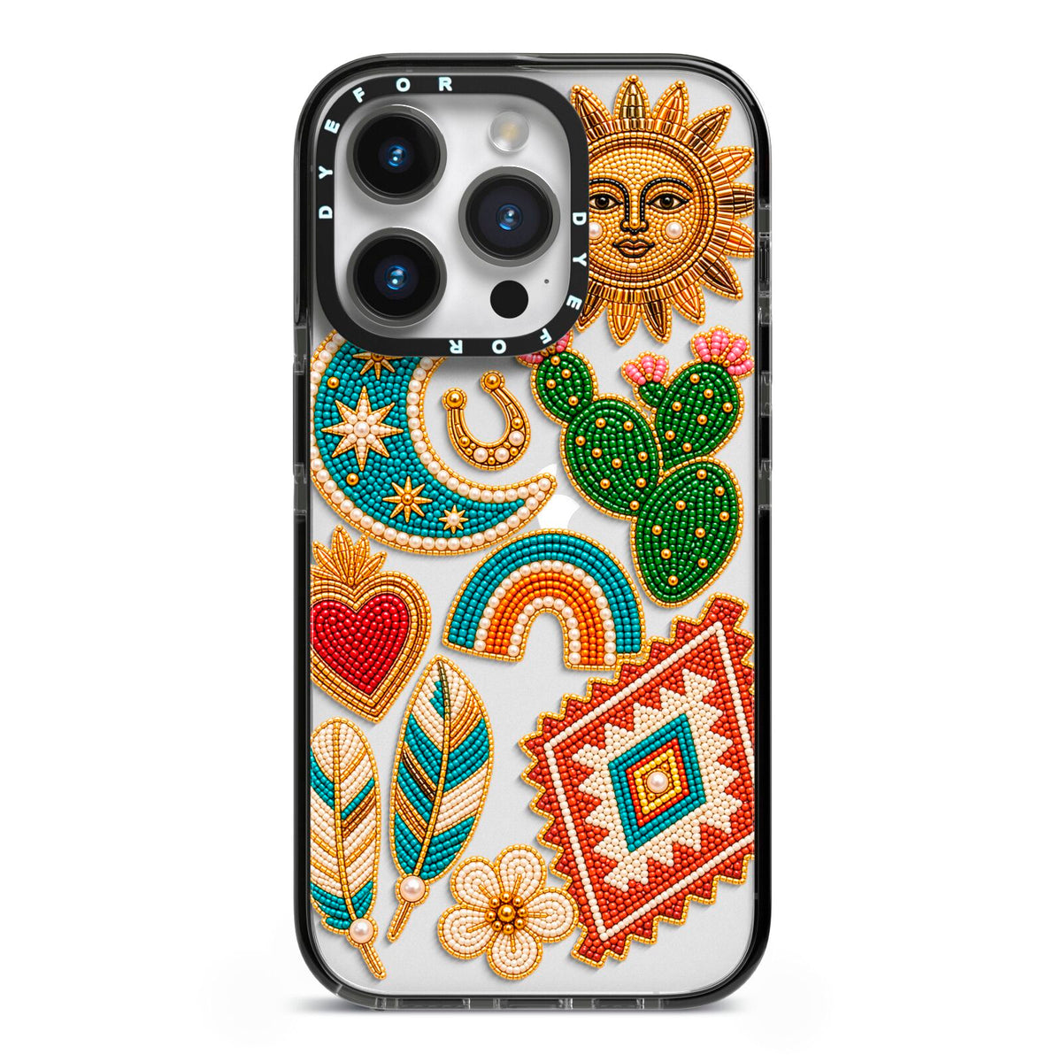 Desert Daydream Charms iPhone 14 Pro Black Impact Case on Silver phone