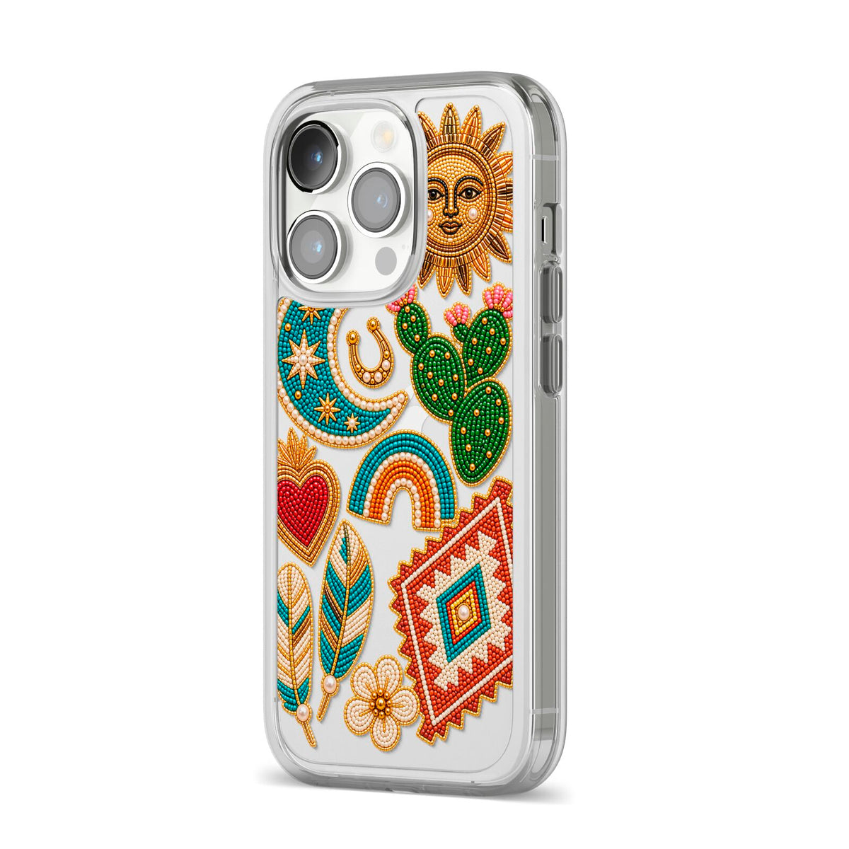Desert Daydream Charms iPhone 14 Pro Clear Tough Case Silver Angled Image
