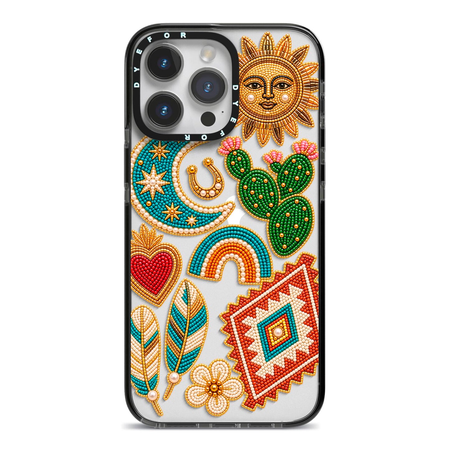 Desert Daydream Charms iPhone 14 Pro Max Black Impact Case on Silver phone