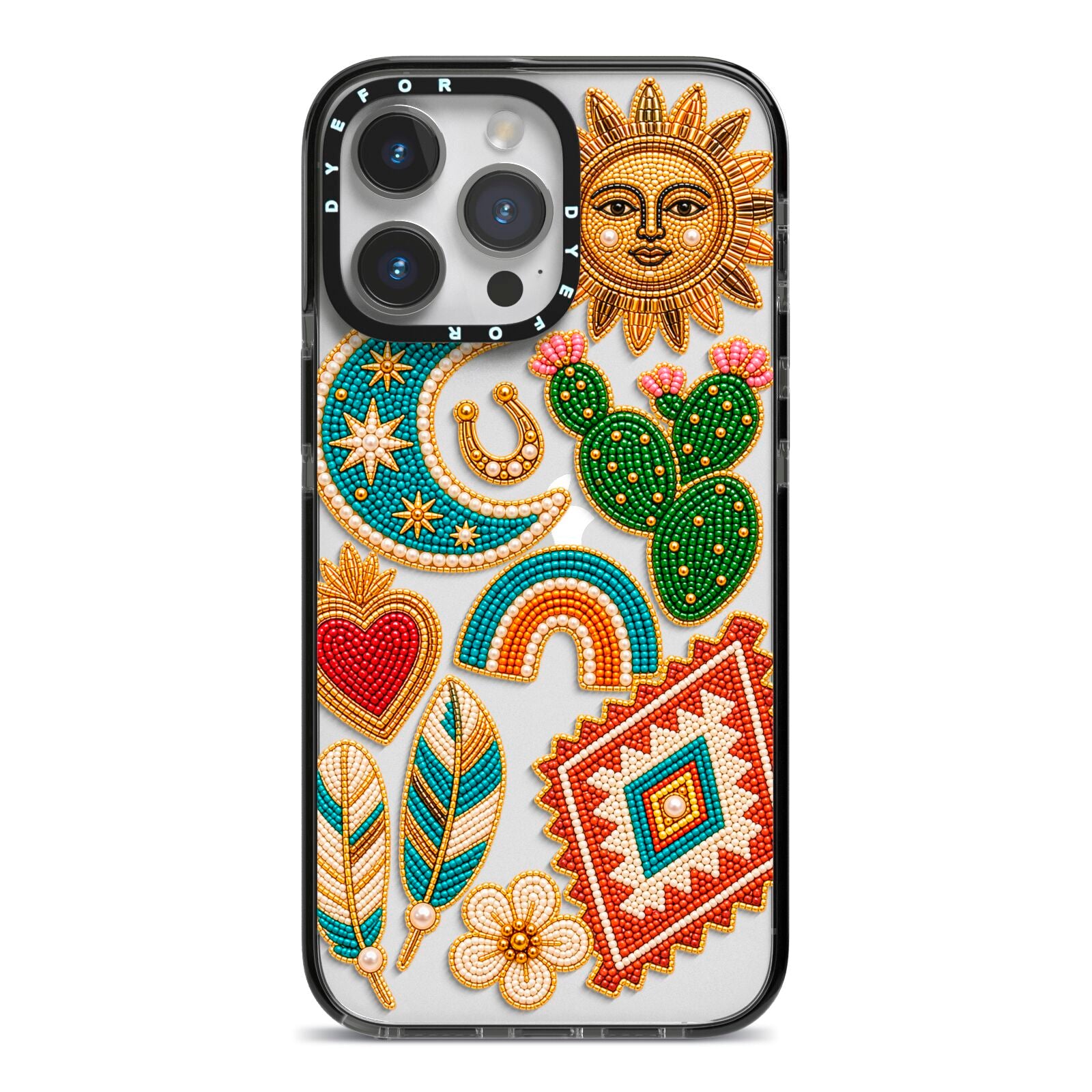 Desert Daydream Charms iPhone 14 Pro Max Black Impact Case on Silver phone