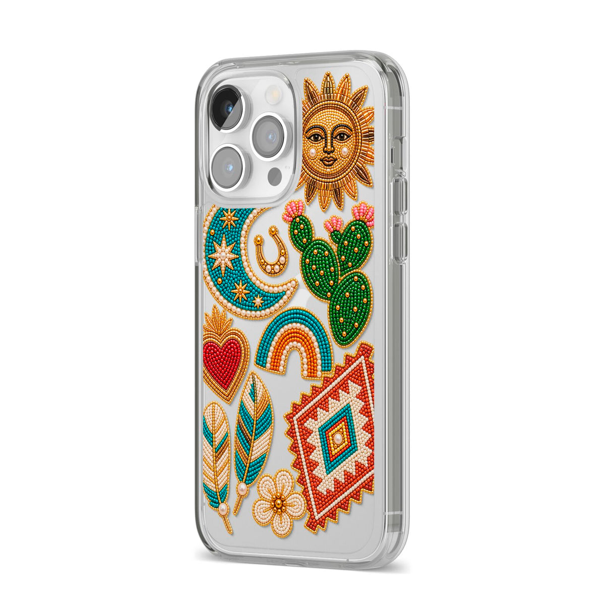 Desert Daydream Charms iPhone 14 Pro Max Clear Tough Case Silver Angled Image