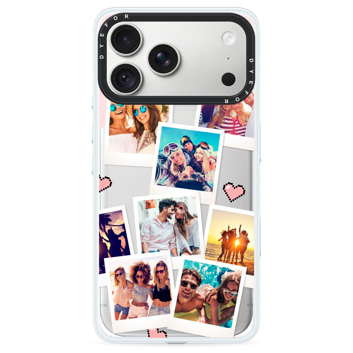 Digital Hearts Photo Upload with Text iPhone 18 Pro Max Black Impact Pre order Case on Silver phone