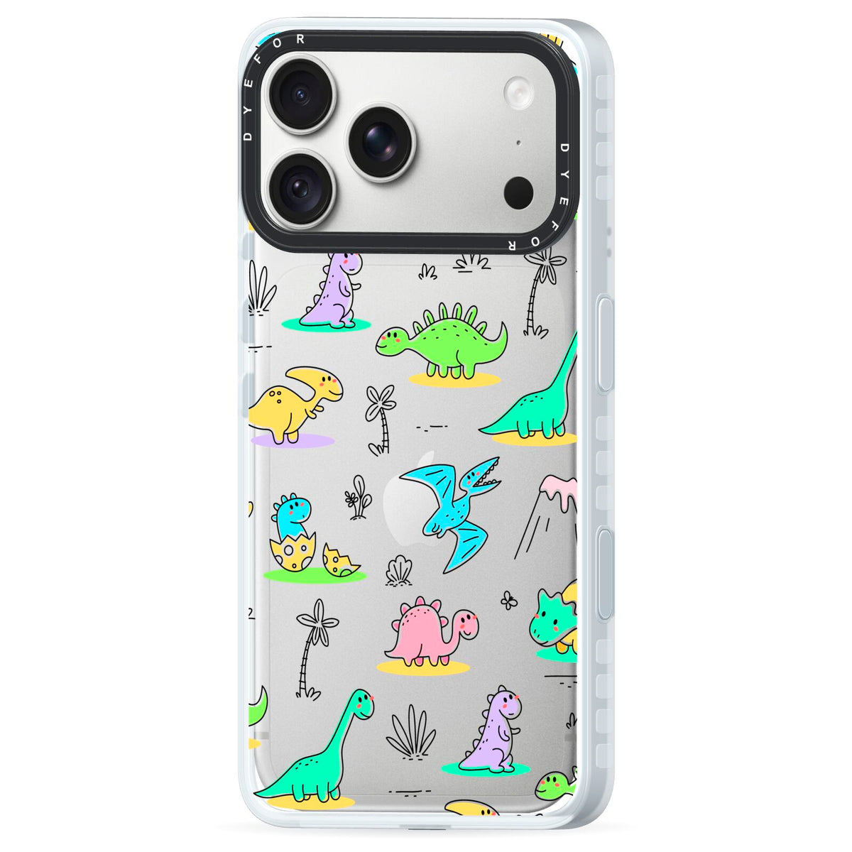 Dinosaur iPhone 18 Pro Black Impact Pre order Case Side Angle on Silver phone