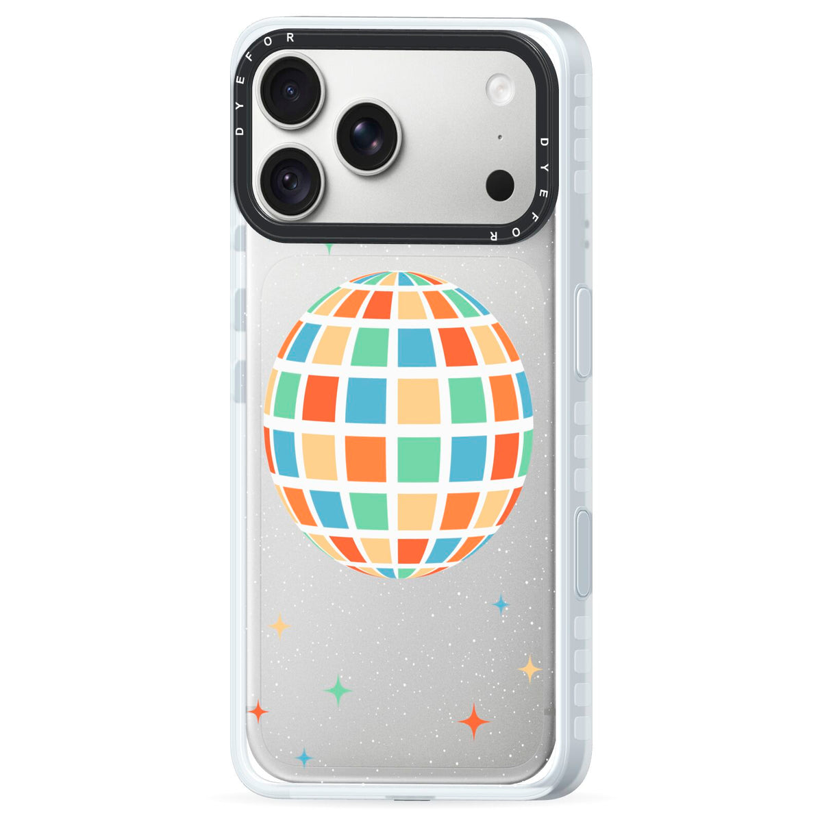 Disco Ball iPhone 18 Pro Max Black Impact Pre order Case Side Angle on Silver phone