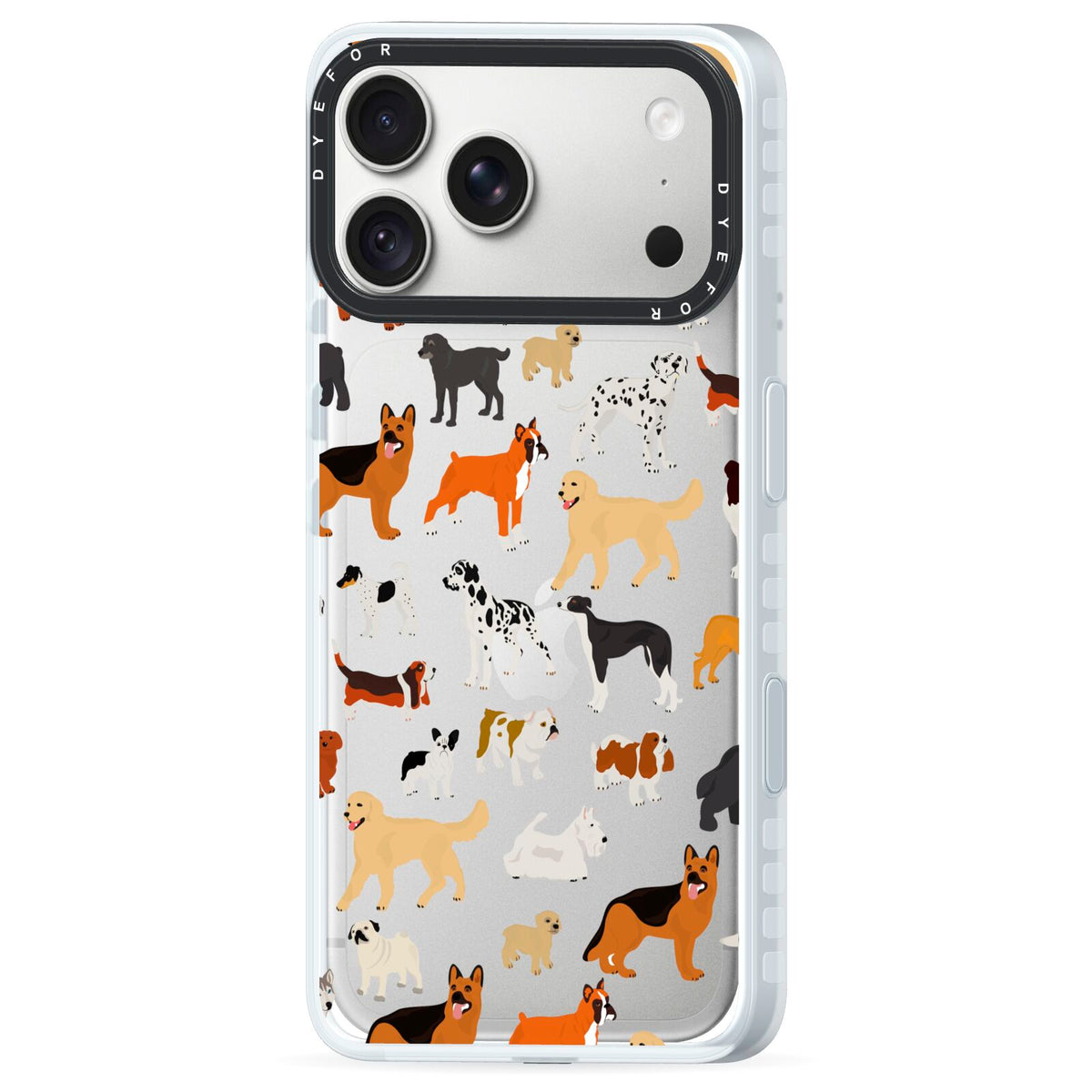 Dog Illustration iPhone 18 Pro Max Black Impact Pre order Case Side Angle on Silver phone
