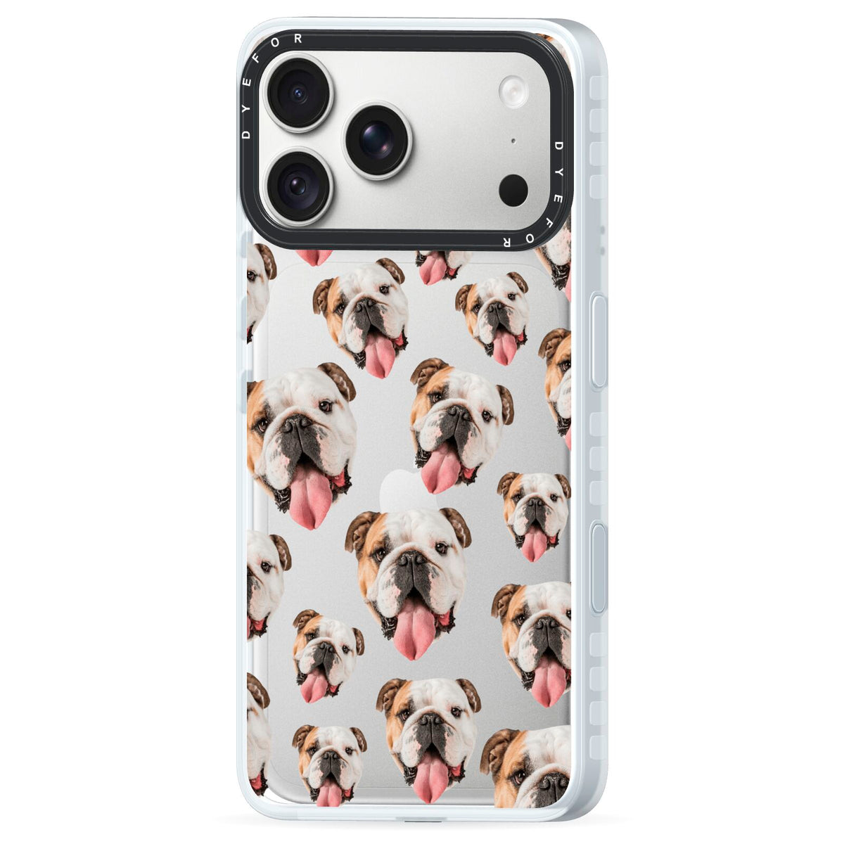 Dog Photo Face iPhone 18 Pro Max Black Impact Pre order Case Side Angle on Silver phone