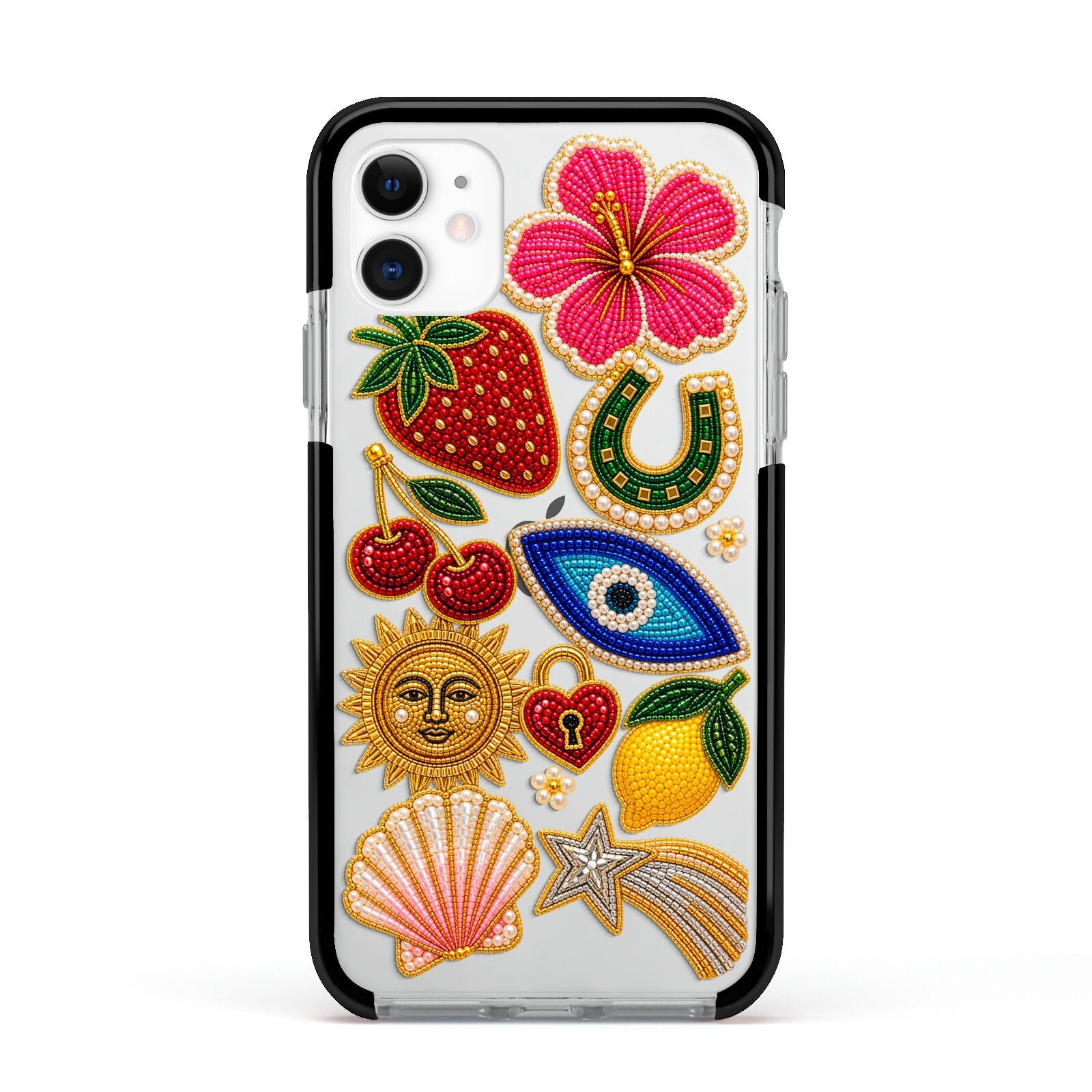 Dolce Fortune Charms Apple iPhone 11 in White with Black Impact Case