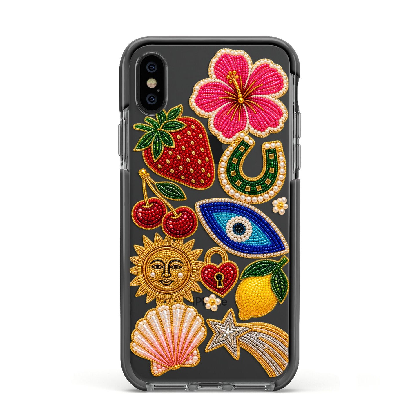 Dolce Fortune Charms Apple iPhone Xs Impact Case Black Edge on Black Phone