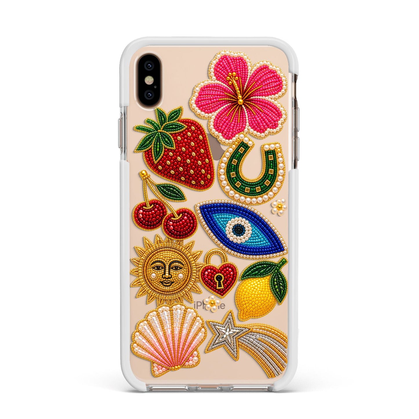Dolce Fortune Charms Apple iPhone Xs Max Impact Case White Edge on Gold Phone