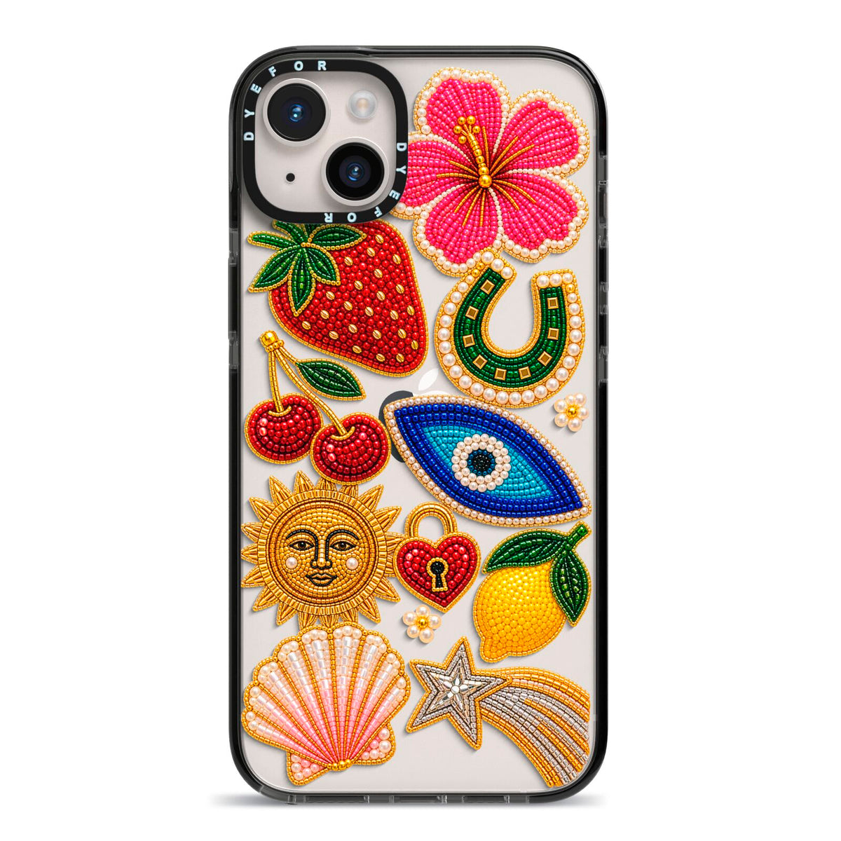 Dolce Fortune Charms iPhone 14 Plus Black Impact Case on Silver phone